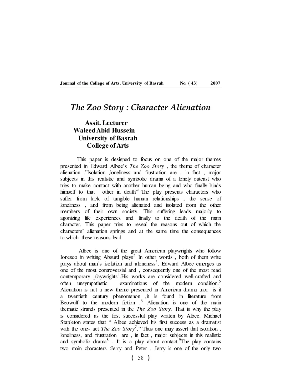 غلاف تقرير The Zoo Story: Character Alienation