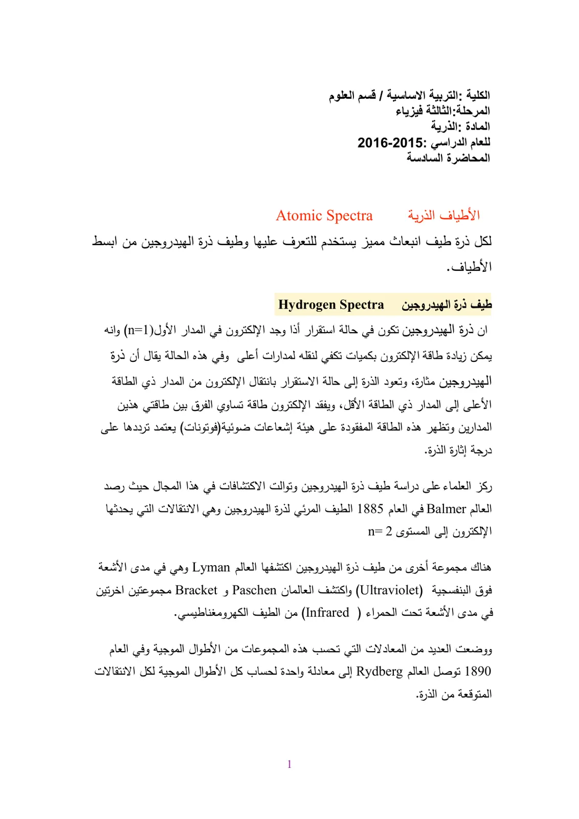 غلاف تقرير الأطياف الذرية