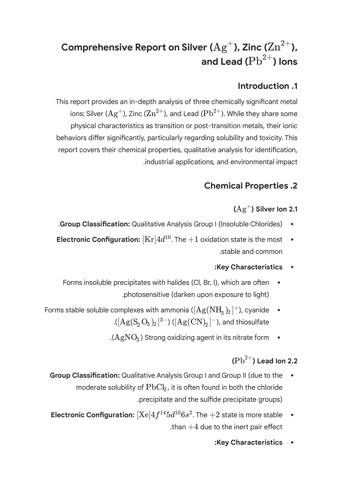 غلاف تقرير Comprehensive Report on Silver (Ag+), Zinc (Zn²+), and Lead (Pb²+) Ions