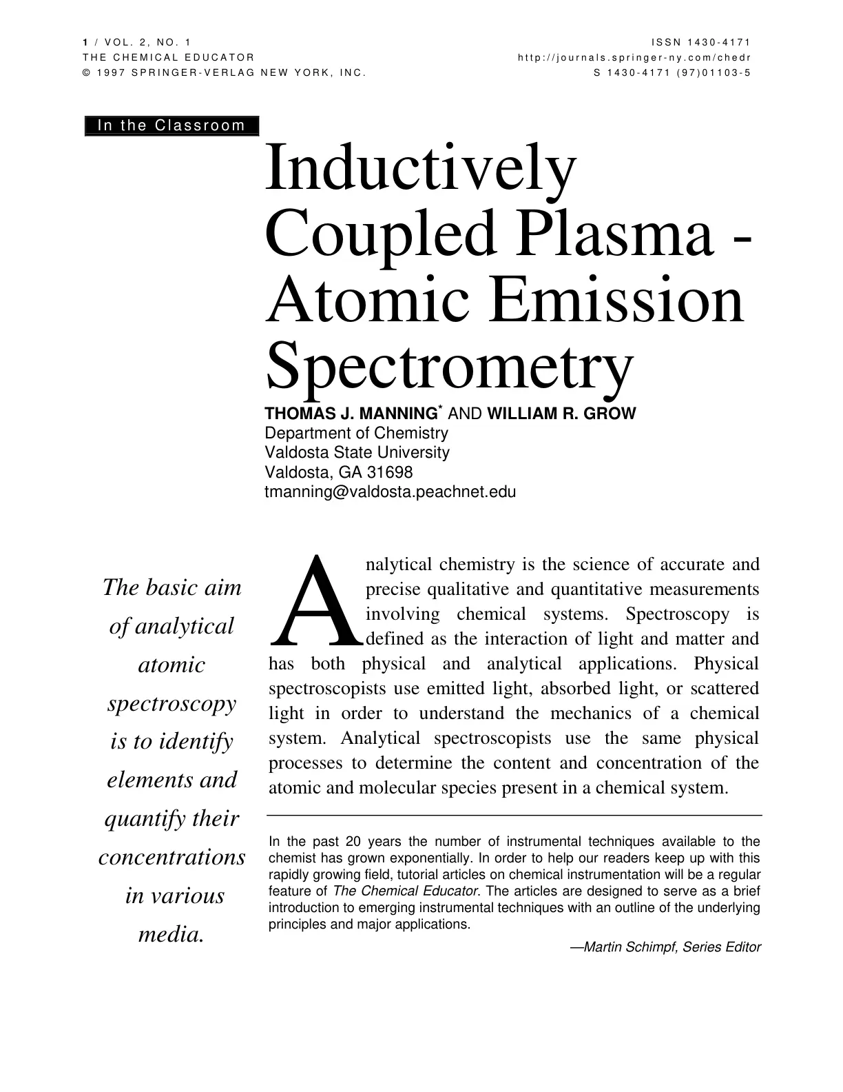 غلاف تقرير Inductively Coupled Plasma - Atomic Emission Spectrometry