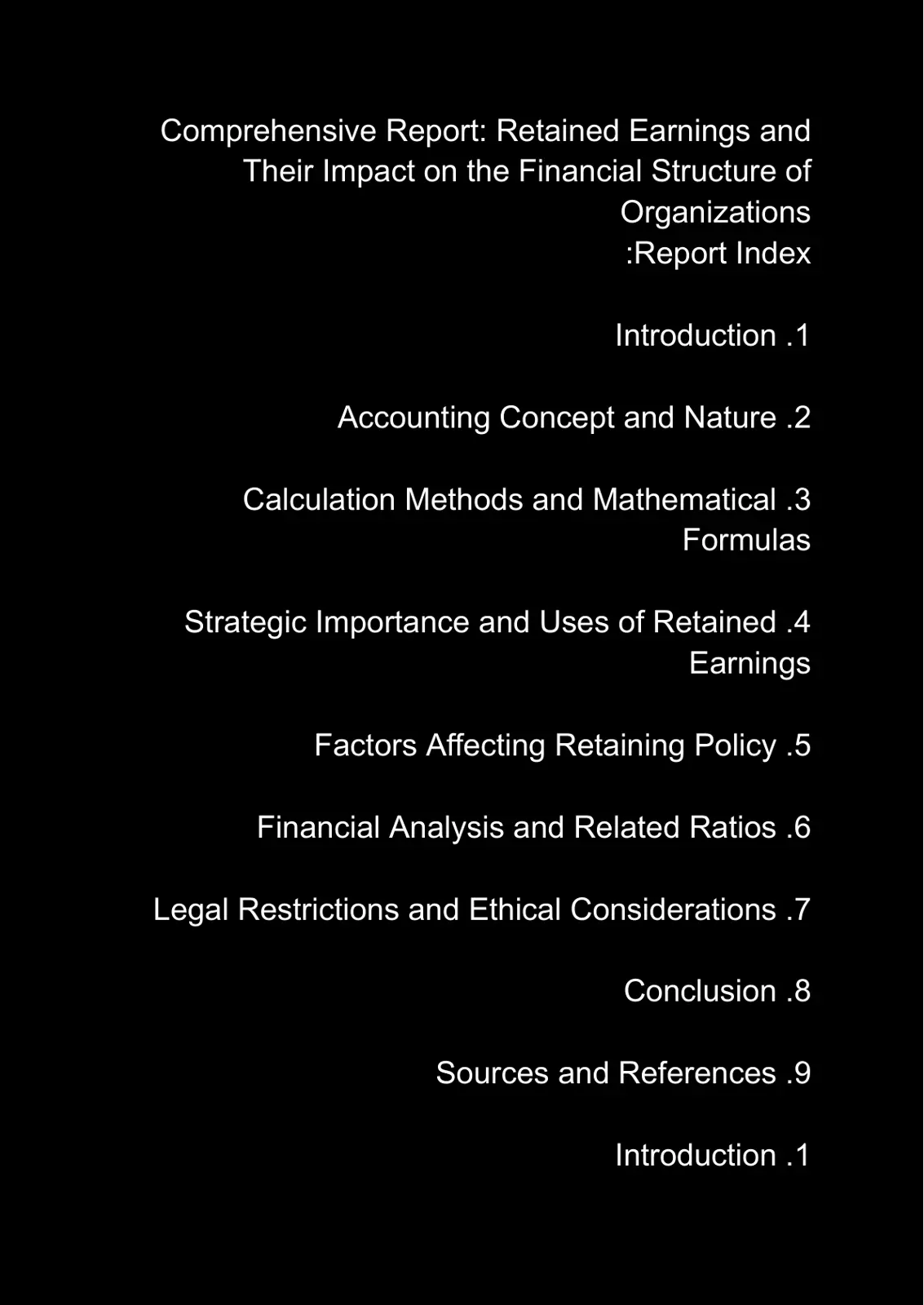 غلاف تقرير Retained Earnings and Their Impact on the Financial Structure of Organizations