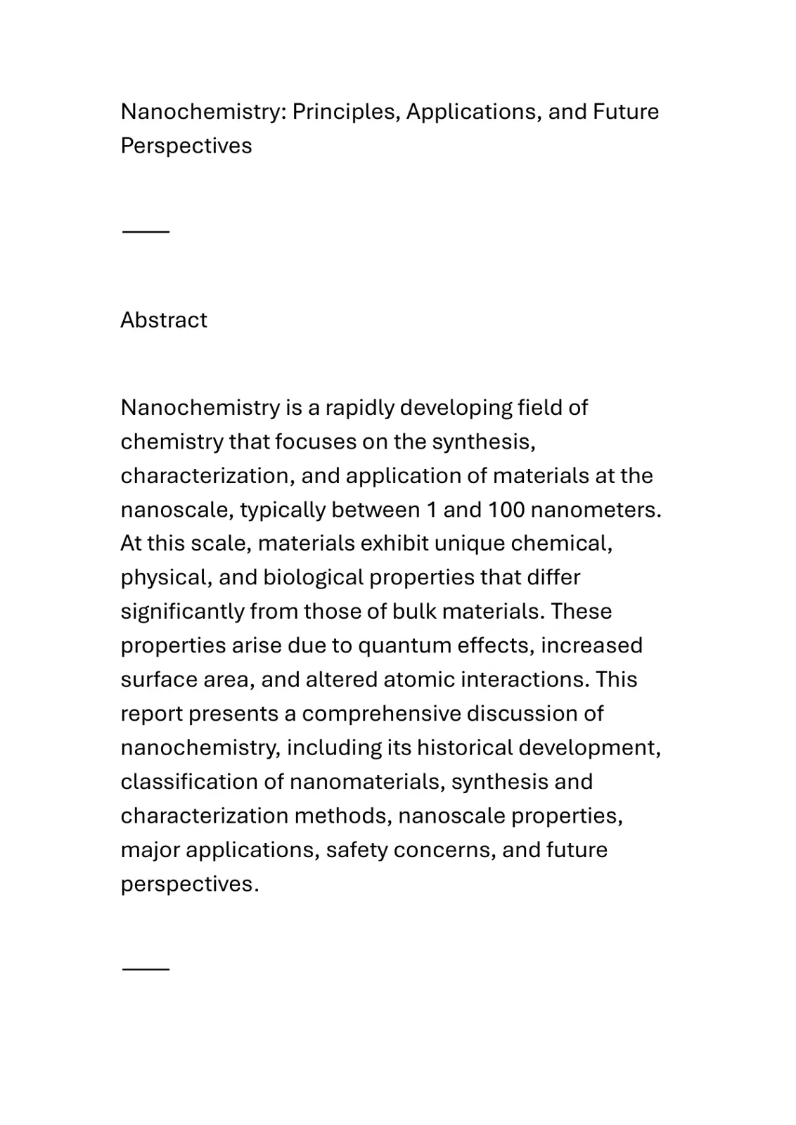 غلاف تقرير Nanochemistry: Principles, Applications, and Future Perspectives