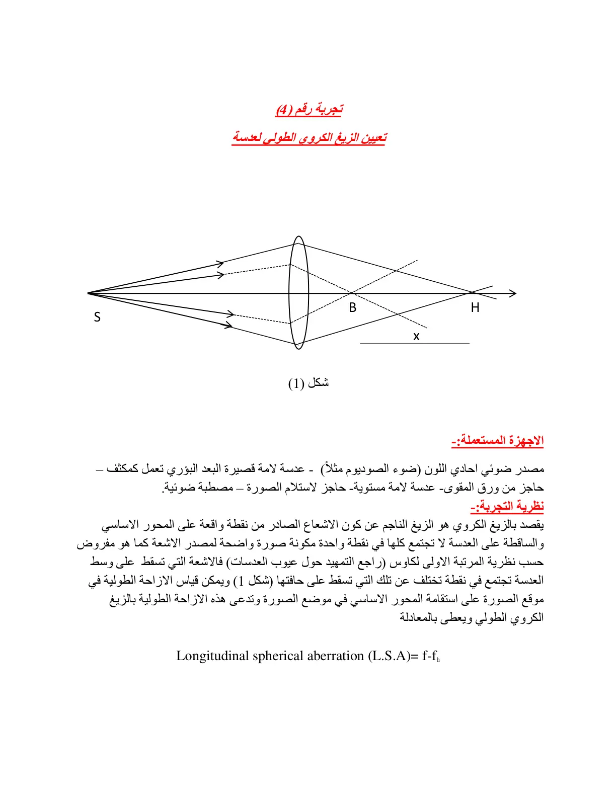 غلاف تقرير تجربة تعيين الزيغ الكروي الطولي لعدسة