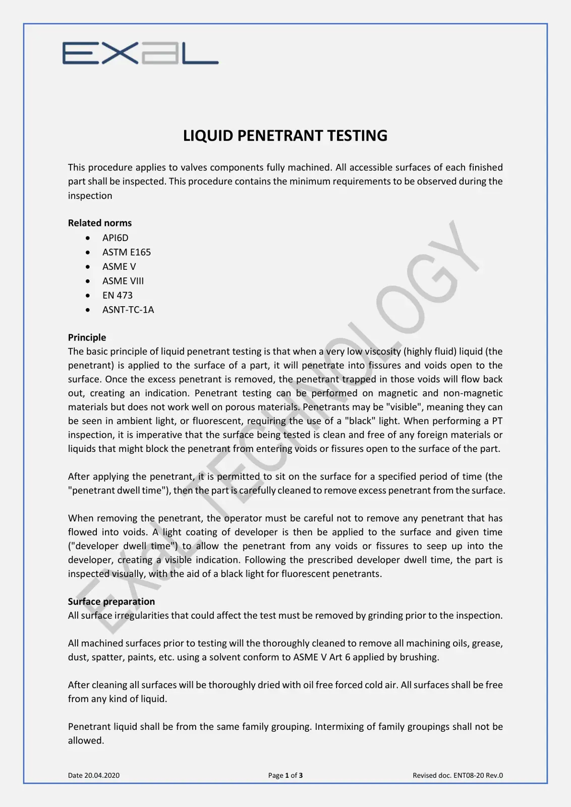 غلاف تقرير LIQUID PENETRANT TESTING - Valve Components
