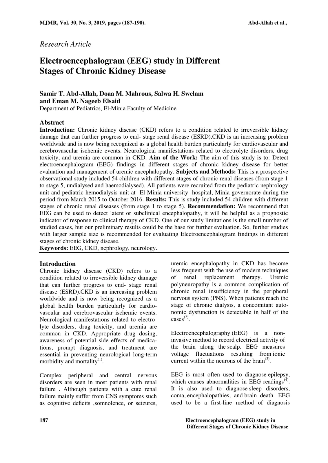 غلاف تقرير Electroencephalogram (EEG) Study in Different Stages of Chronic Kidney Disease