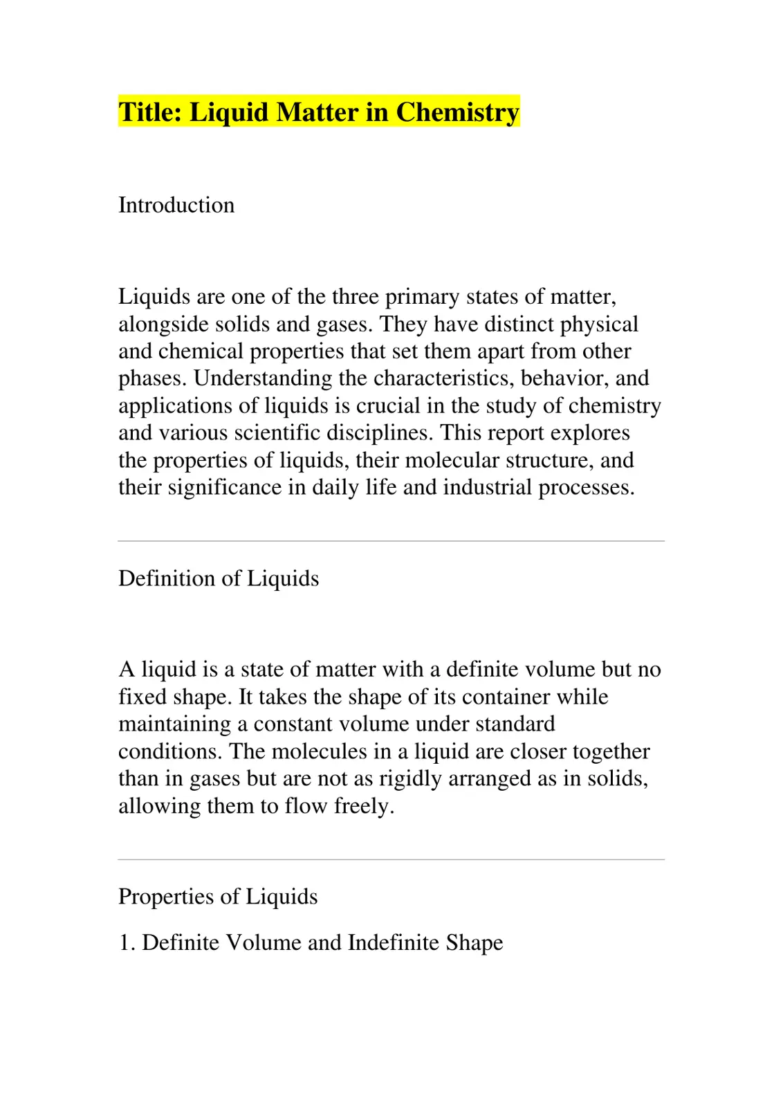 غلاف تقرير Liquid Matter in Chemistry