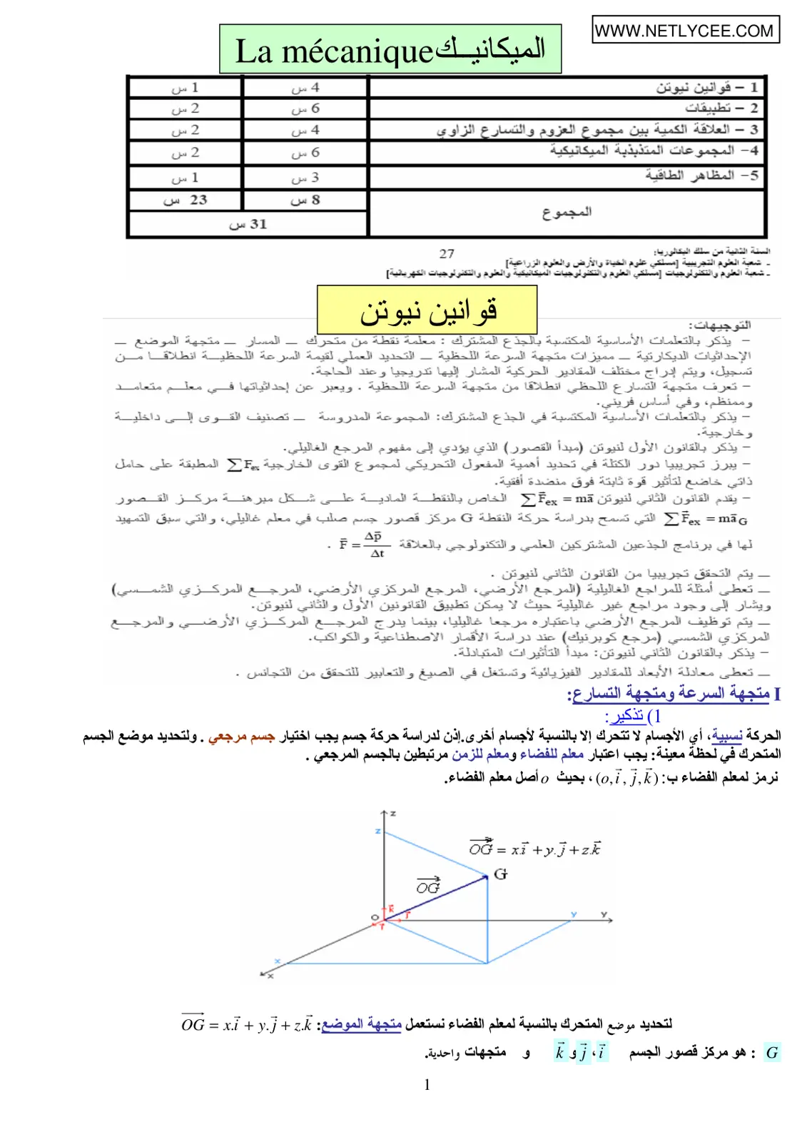غلاف تقرير الميكانيك La mécanique