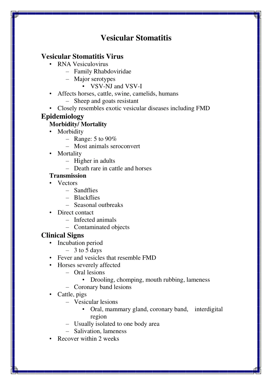 غلاف تقرير Vesicular Stomatitis