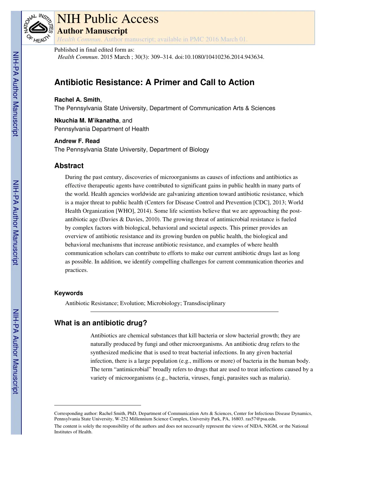 غلاف تقرير Antibiotic Resistance: A Primer and Call to Action