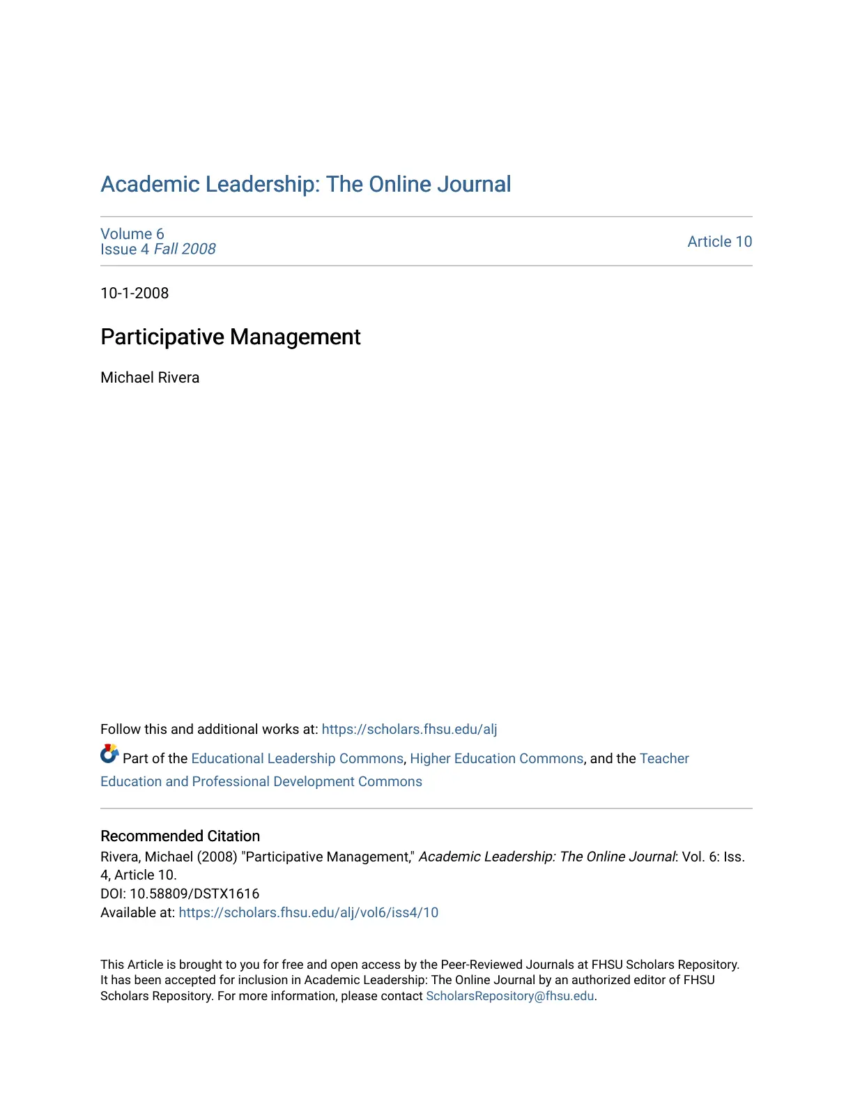 غلاف تقرير Academic Leadership: The Online Journal