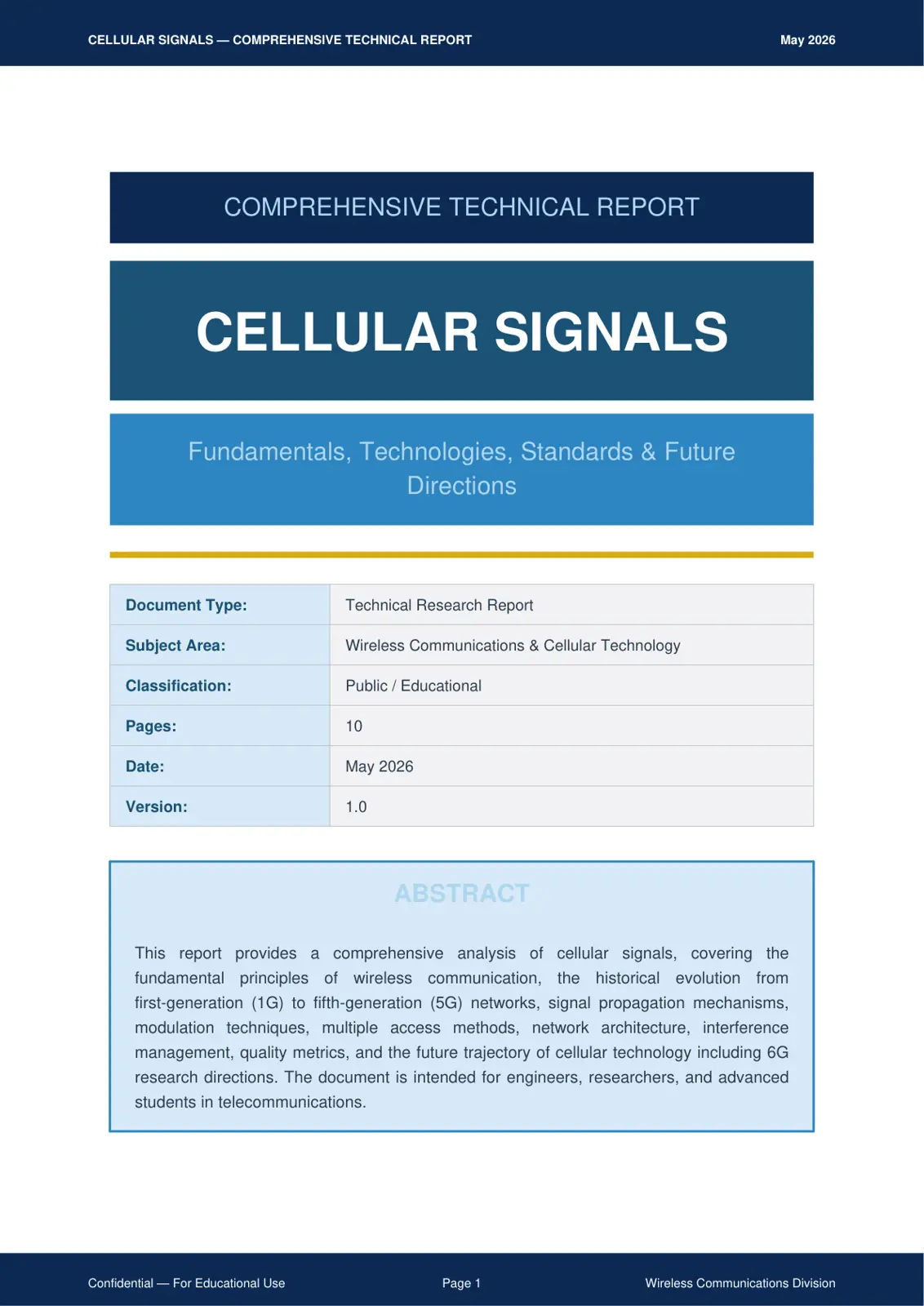 غلاف تقرير Cellular Signals - Comprehensive Technical Report