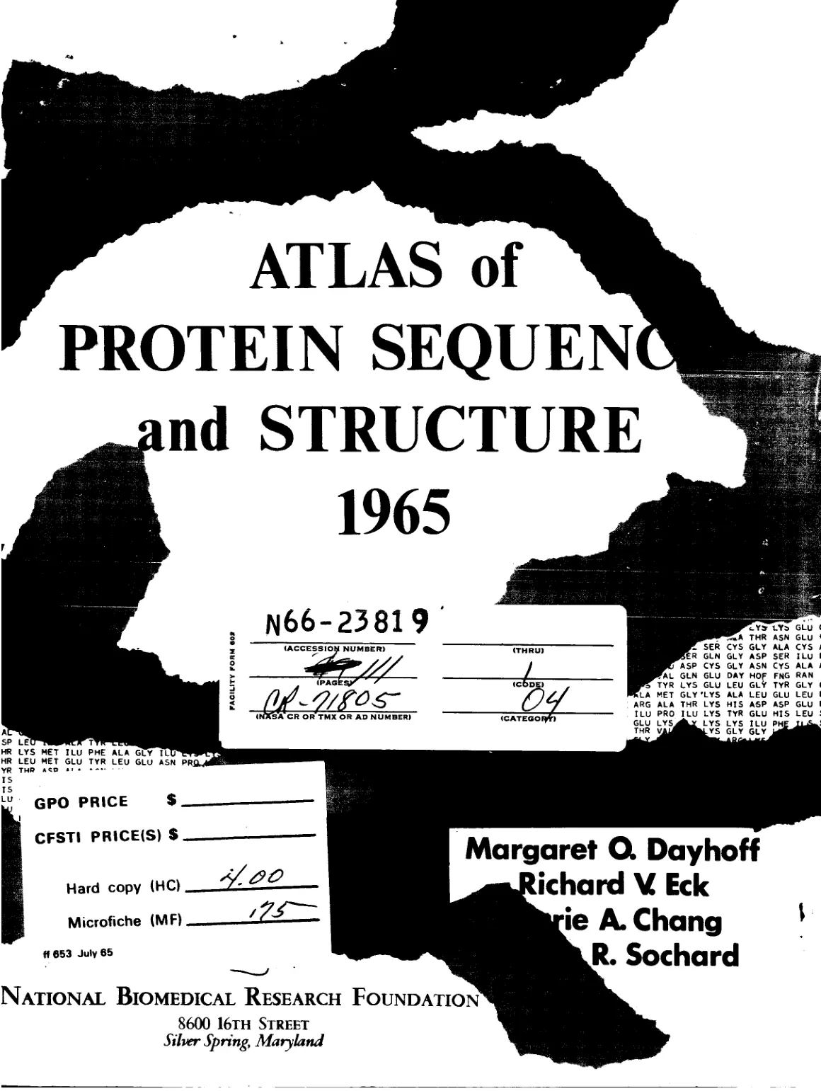 غلاف تقرير ATLAS of PROTEIN SEQUENCE and STRUCTURE 1965