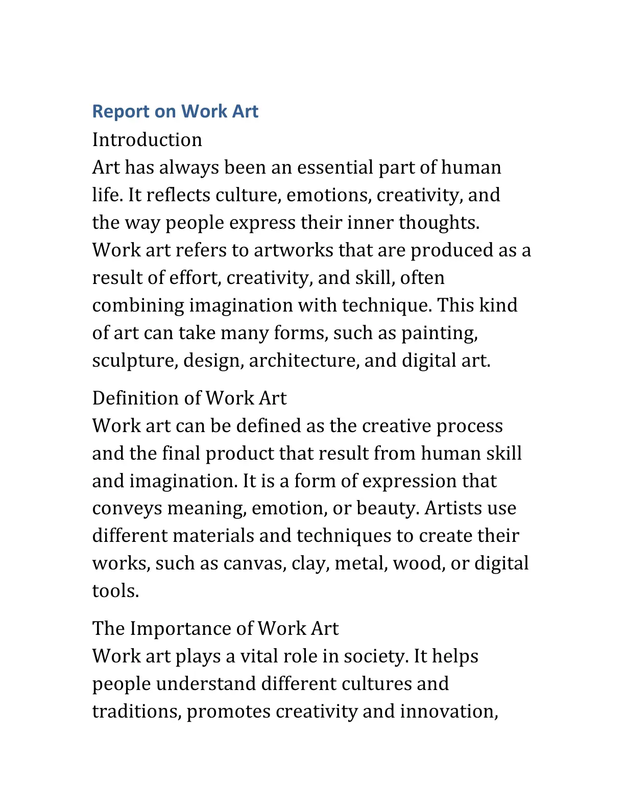 غلاف تقرير Report on Work Art