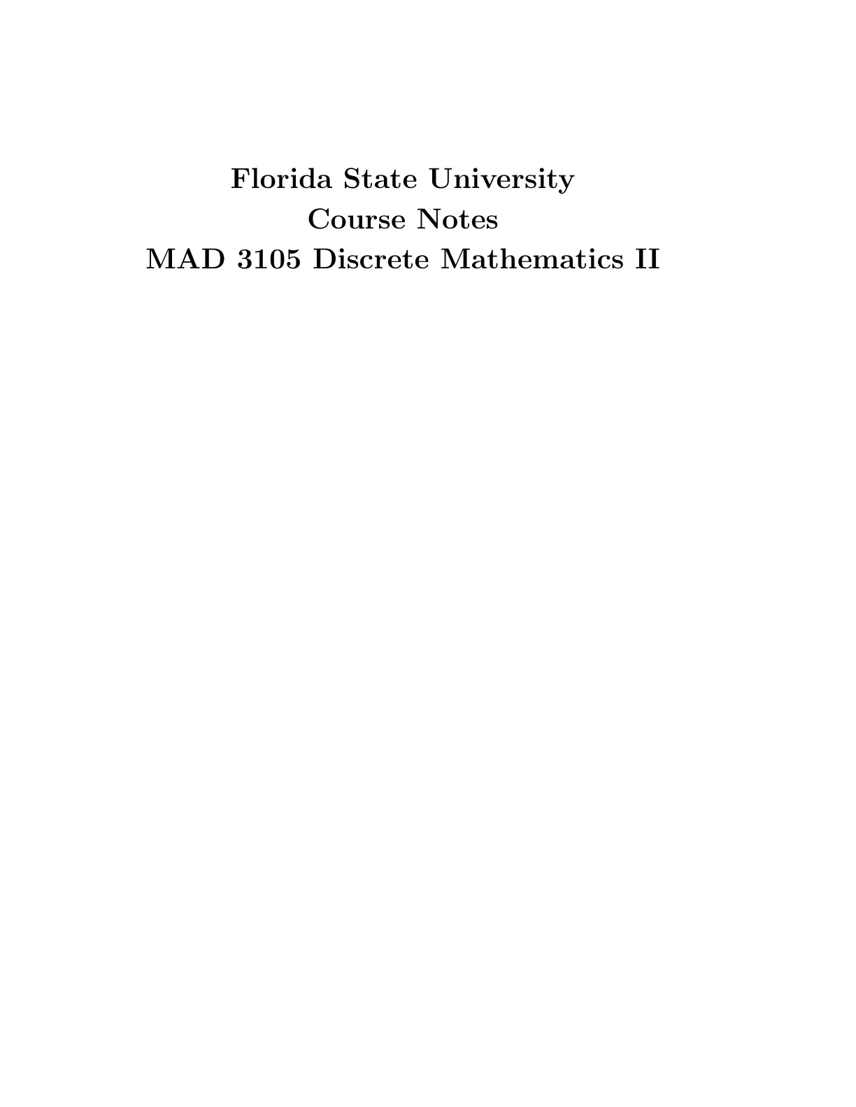 غلاف تقرير MAD 3105 Discrete Mathematics II Course Notes