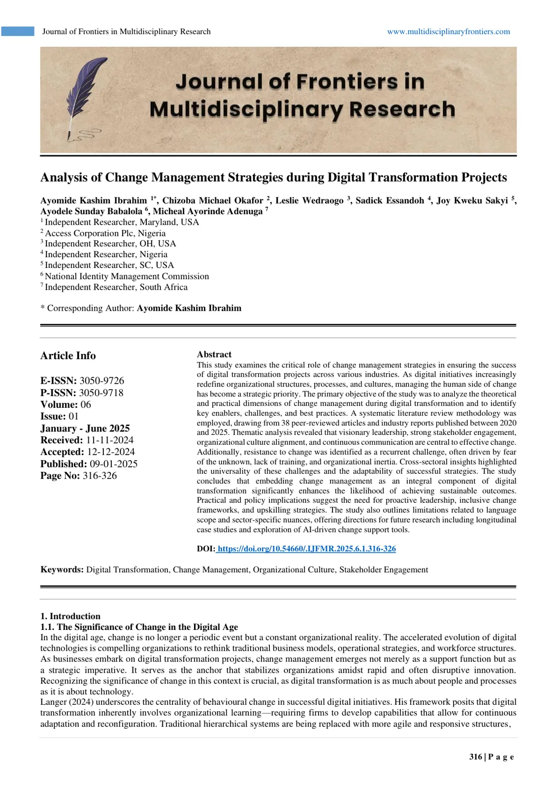 غلاف تقرير Analysis of Change Management Strategies during Digital Transformation Projects