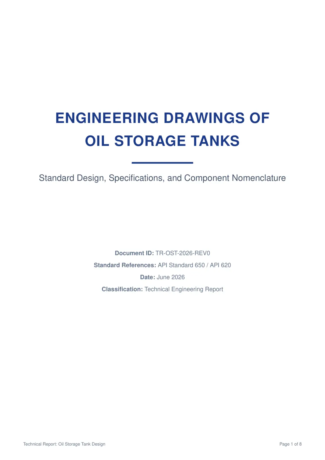 غلاف تقرير ENGINEERING DRAWINGS OF OIL STORAGE TANKS