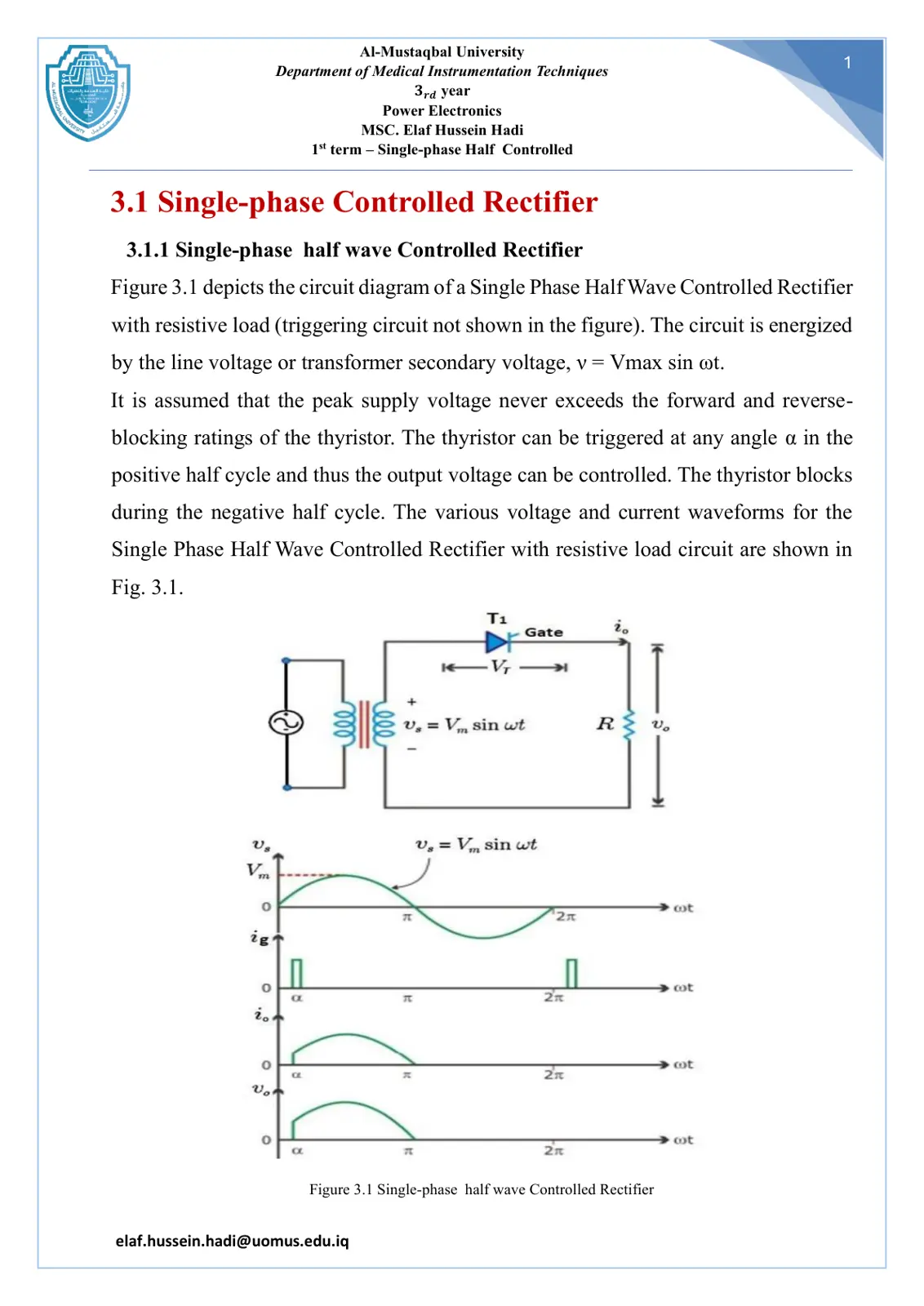غلاف تقرير Power Electronics: Single-Phase Controlled Rectifier