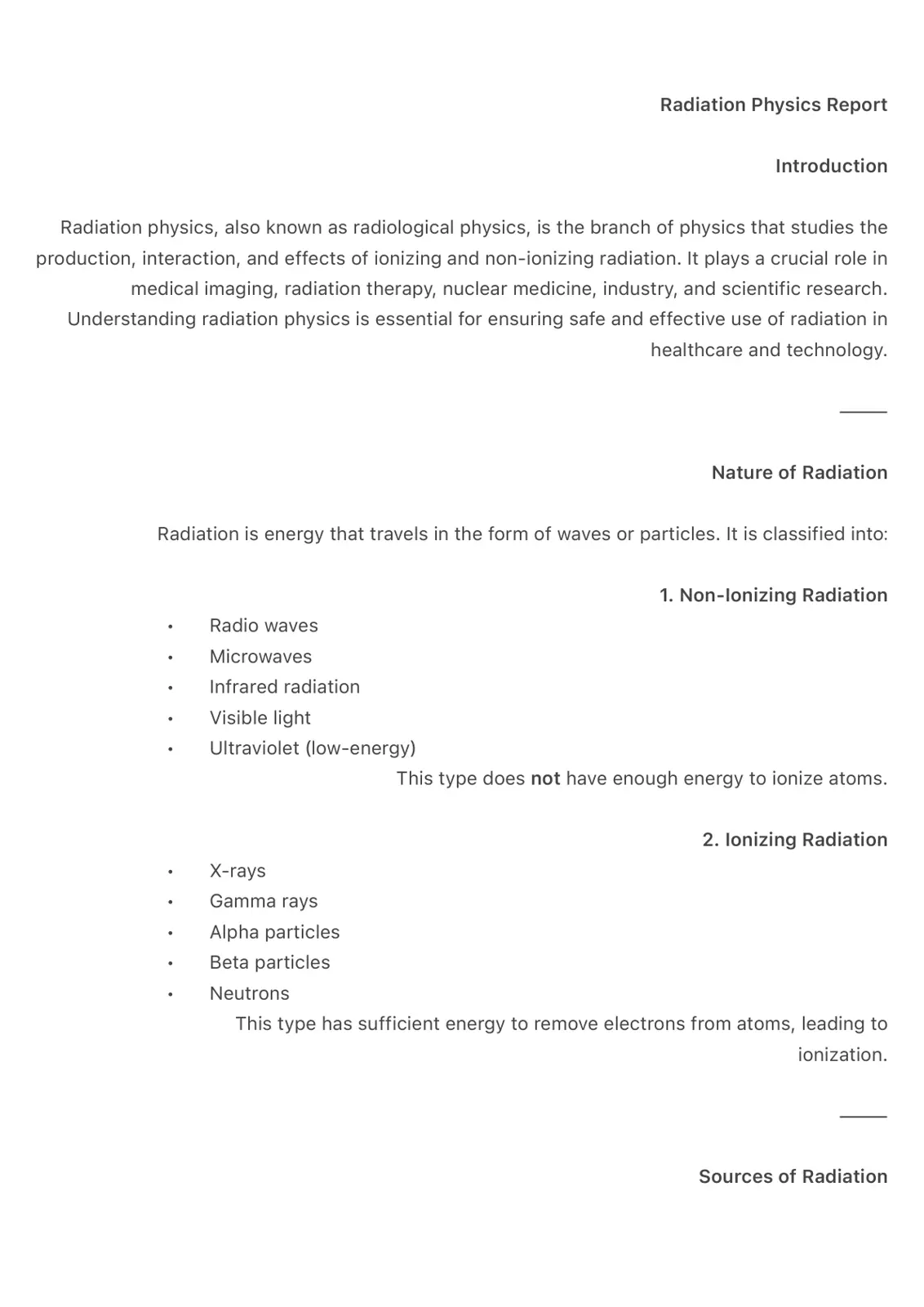 غلاف تقرير Radiation Physics Report