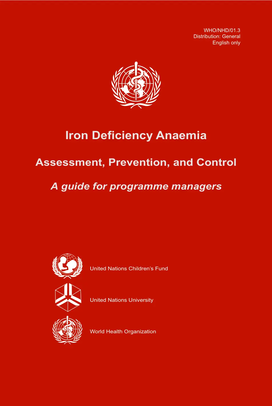 غلاف تقرير Iron Deficiency Anaemia - Assessment, Prevention, and Control