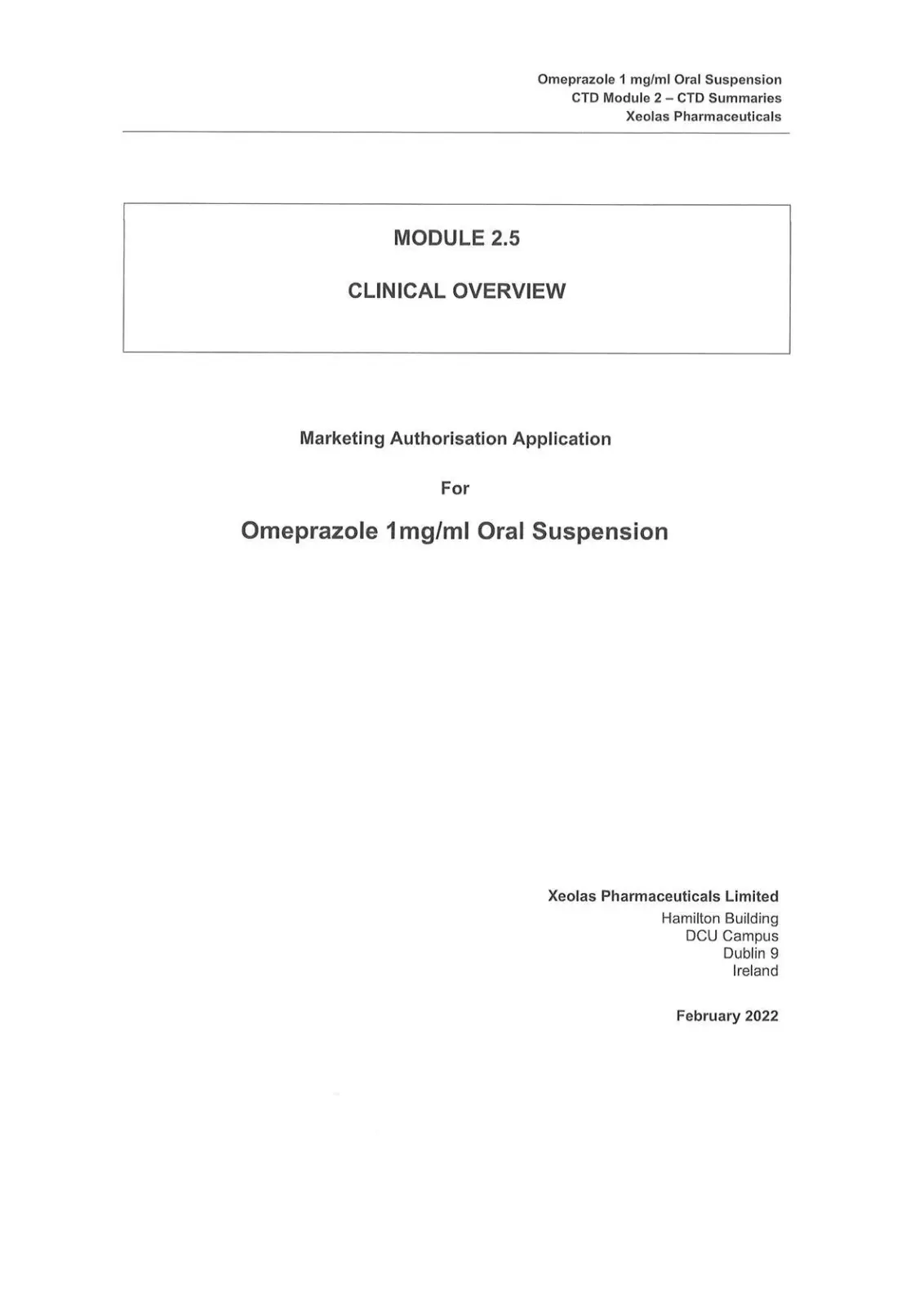 غلاف تقرير Omeprazole 1mg/ml Oral Suspension - Clinical Overview