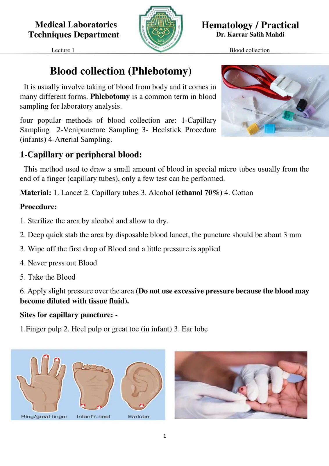 غلاف تقرير Blood collection (Phlebotomy)