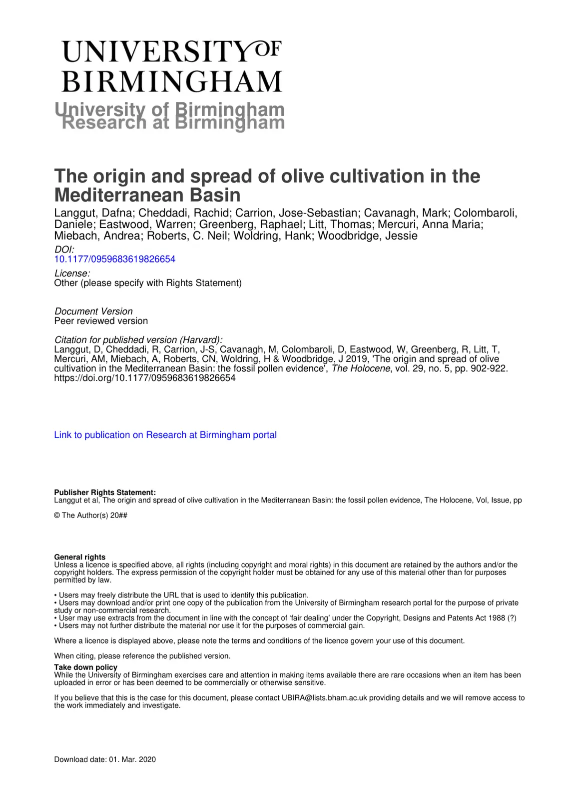 غلاف تقرير The Origin and Spread of Olive Cultivation in the Mediterranean Basin