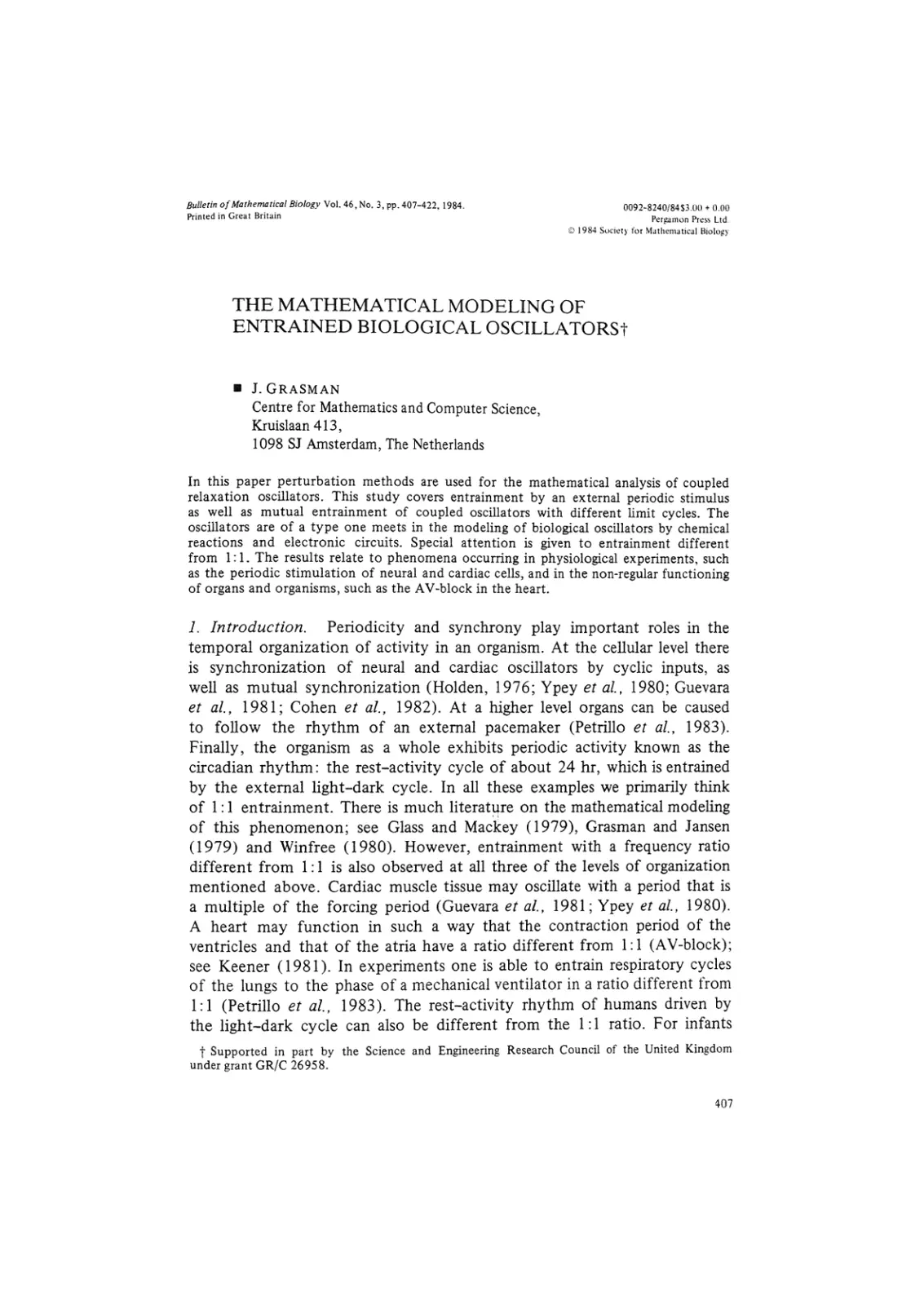 غلاف تقرير The Mathematical Modeling of Entrained Biological Oscillators