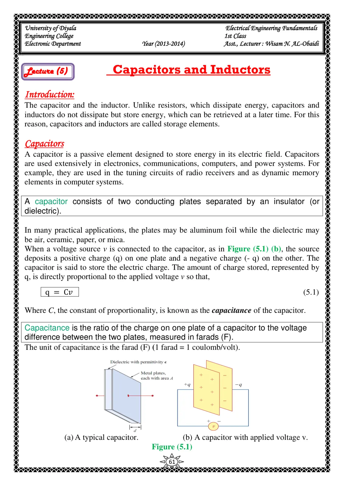 غلاف تقرير Electrical Engineering Fundamentals: Capacitors and Inductors