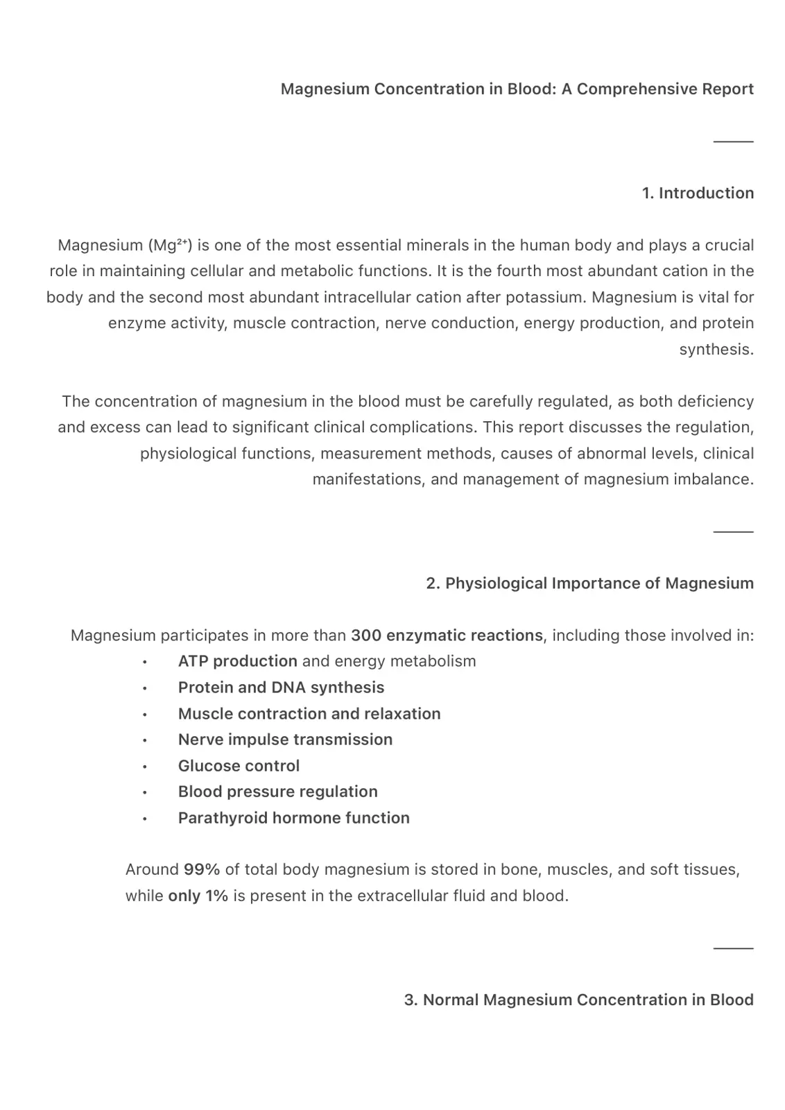 غلاف تقرير Magnesium Concentration in Blood: A Comprehensive Report