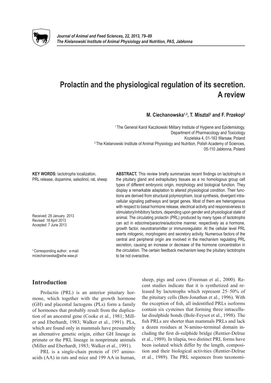 غلاف تقرير Prolactin and the physiological regulation of its secretion. A review