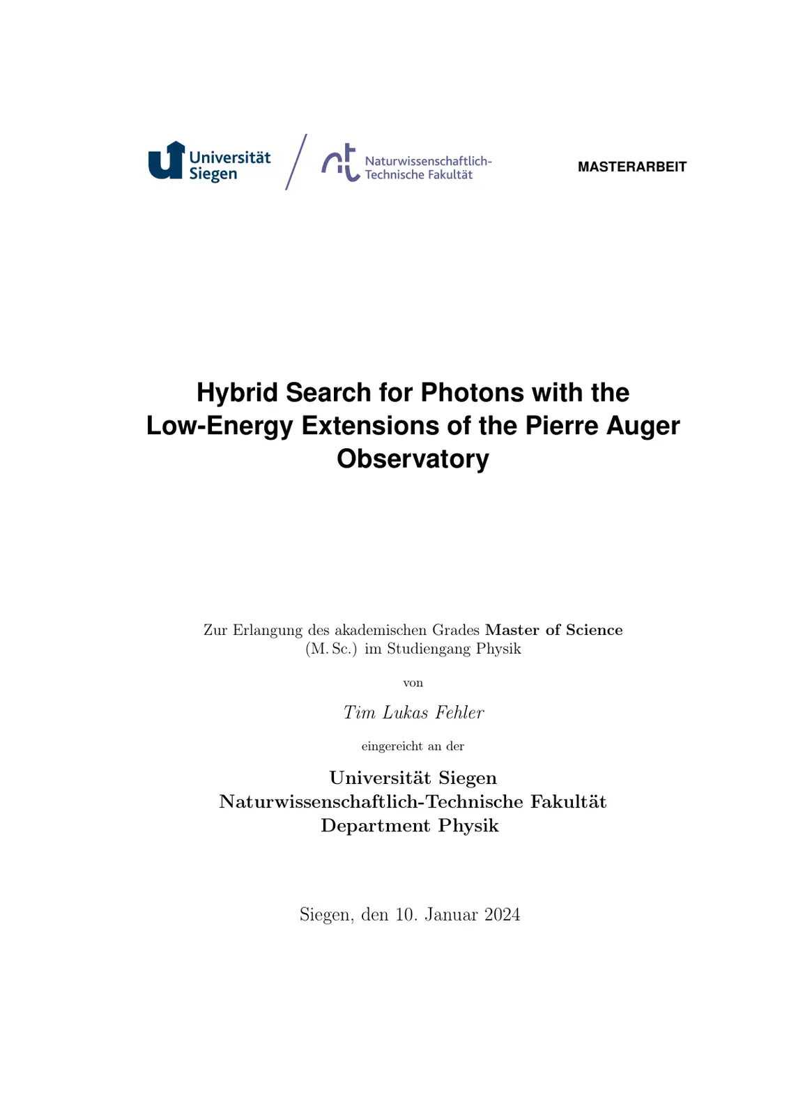 غلاف تقرير Hybrid Search for Photons with the Low-Energy Extensions of the Pierre Auger Observatory