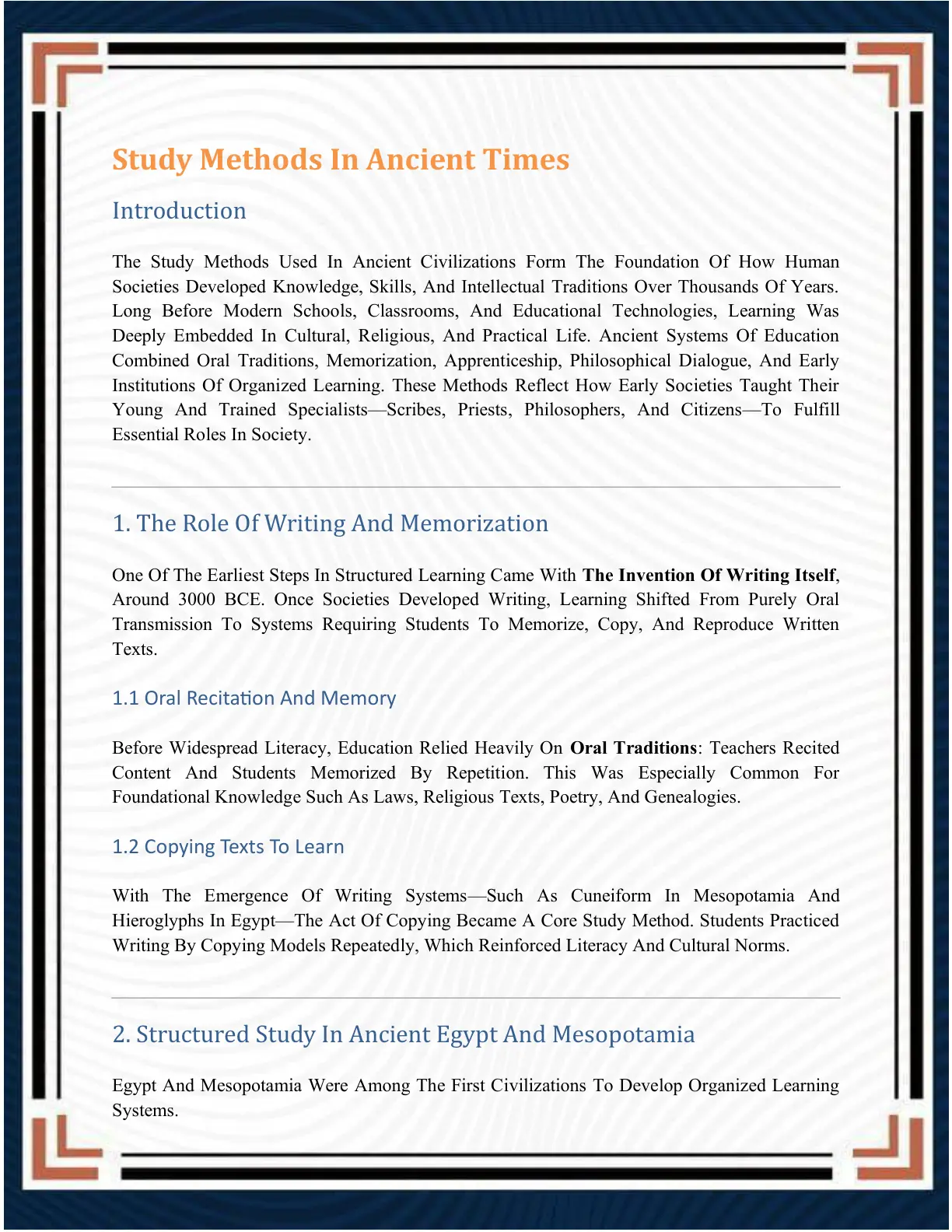غلاف تقرير Study Methods In Ancient Times