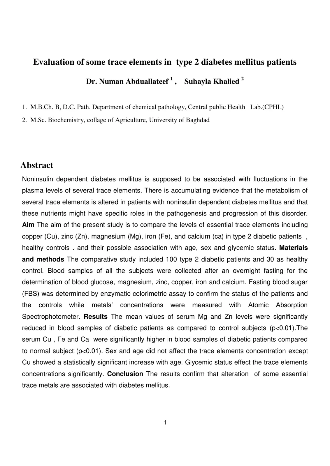 غلاف تقرير Evaluation of some trace elements in type 2 diabetes mellitus patients