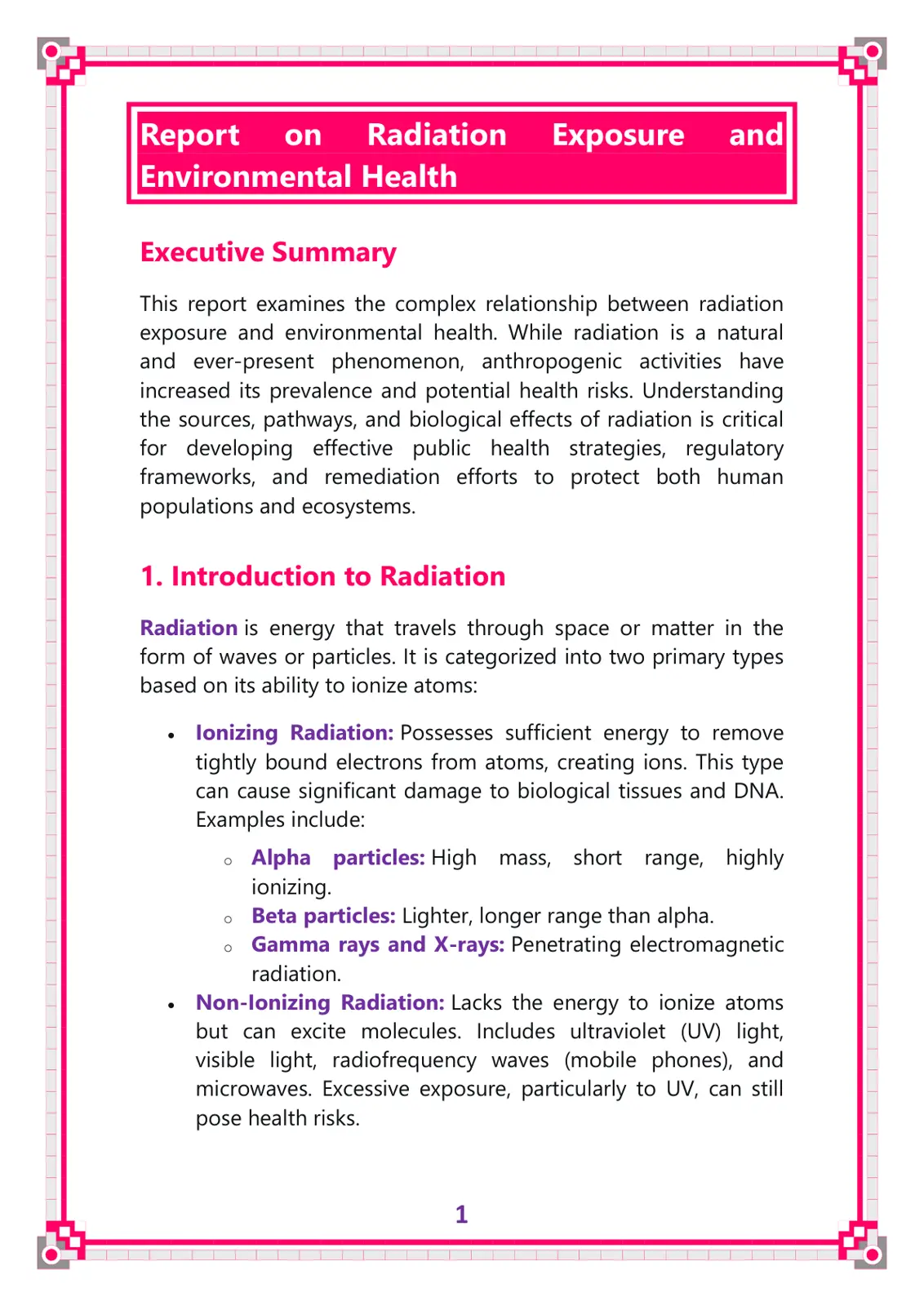 غلاف تقرير Report on Radiation and Environmental Health Exposure
