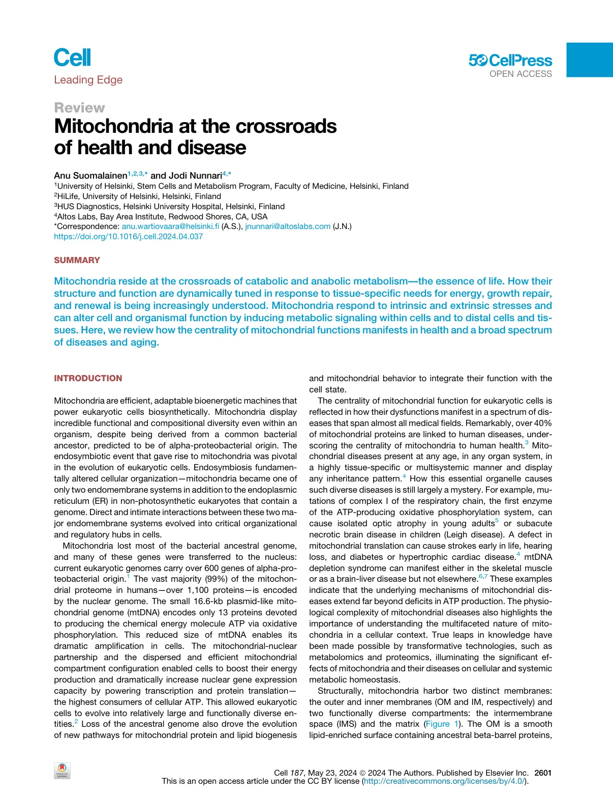 غلاف تقرير Mitochondria at the crossroads of health and disease