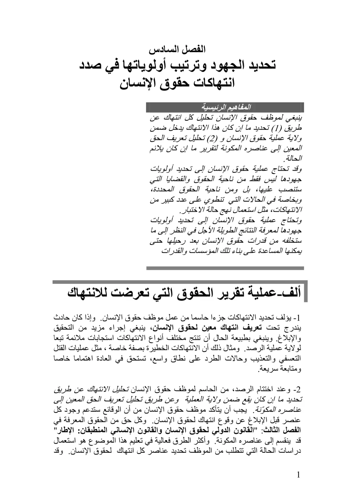 غلاف تقرير الفصل السادس: تحديد الجهود وترتيب أولوياتها في صدد انتهاكات حقوق الإنسان