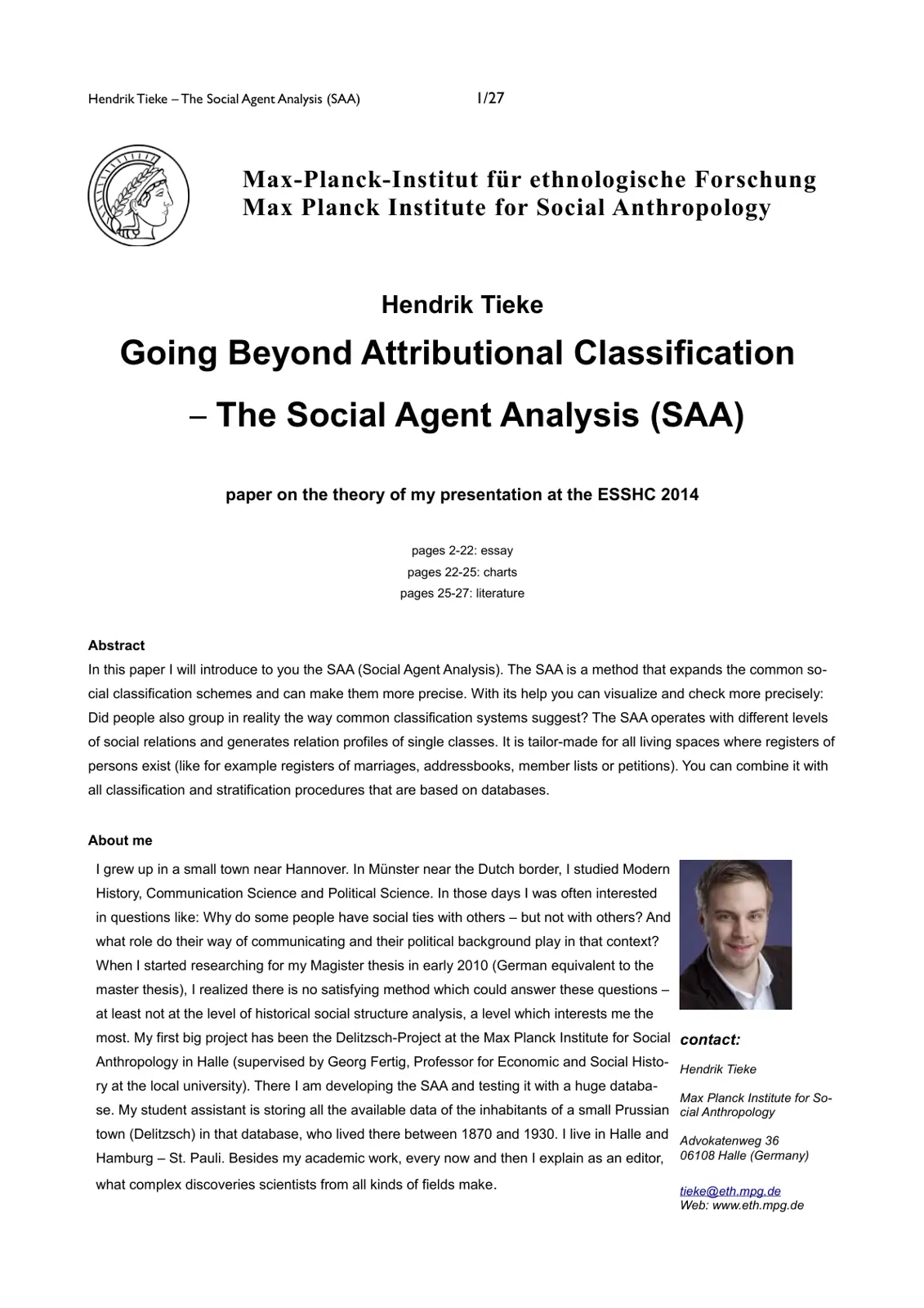 غلاف تقرير Going Beyond Attributional Classification - The Social Agent Analysis (SAA)