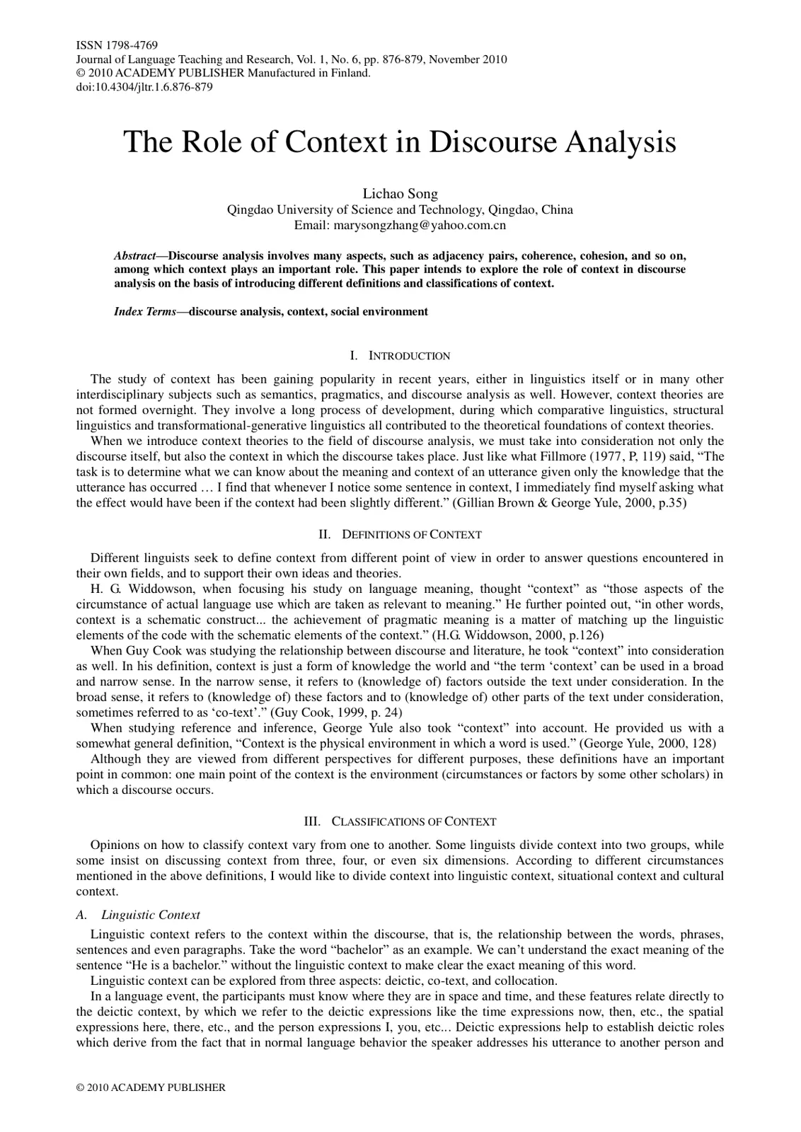 غلاف تقرير The Role of Context in Discourse Analysis