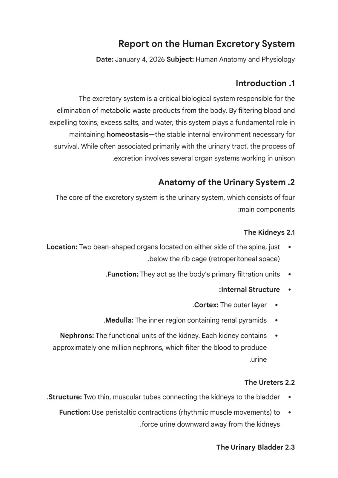 غلاف تقرير Report on the Human Excretory System