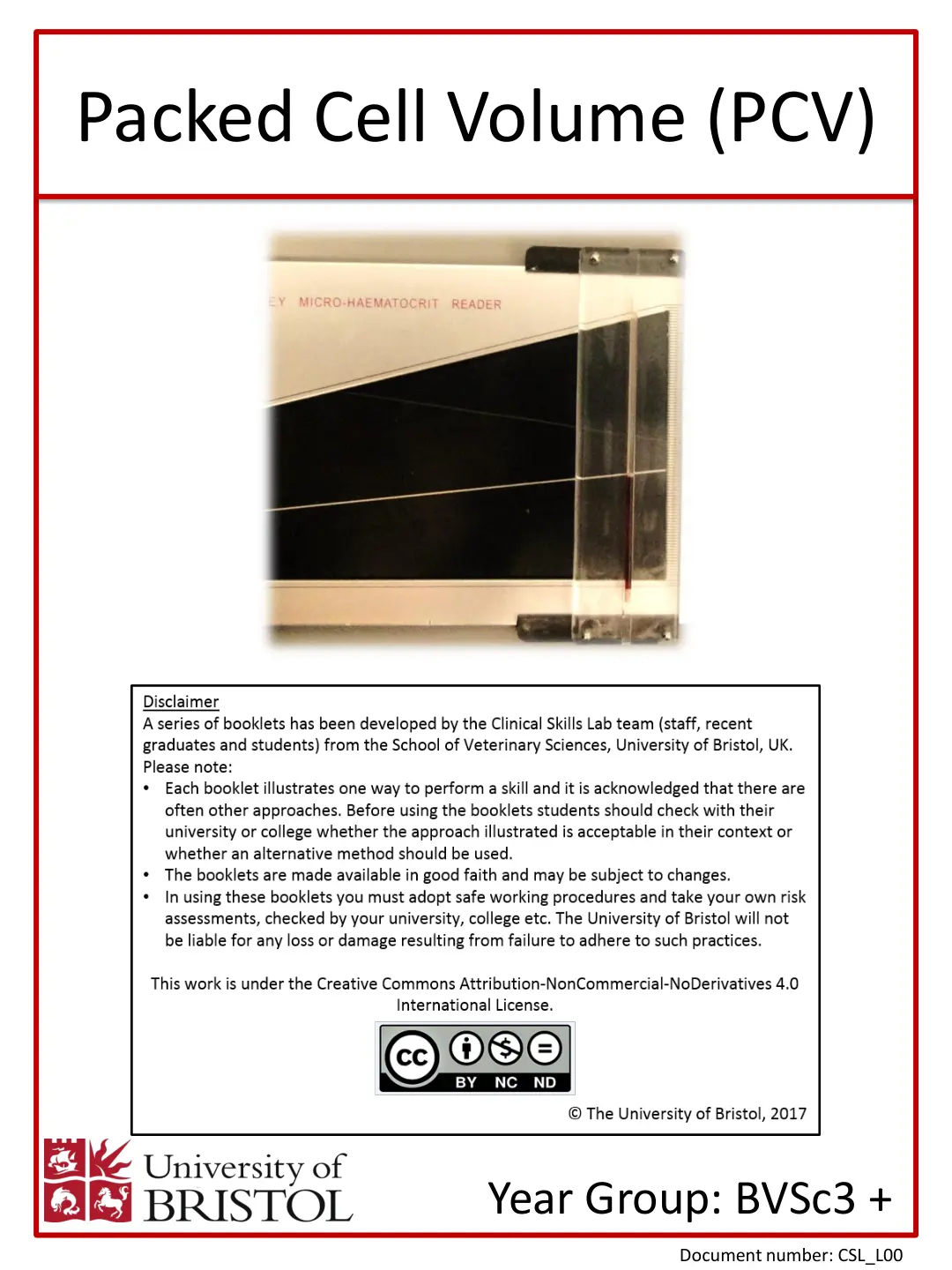 غلاف تقرير Packed Cell Volume (PCV) BY MICRO-HAEMATOCRIT READER