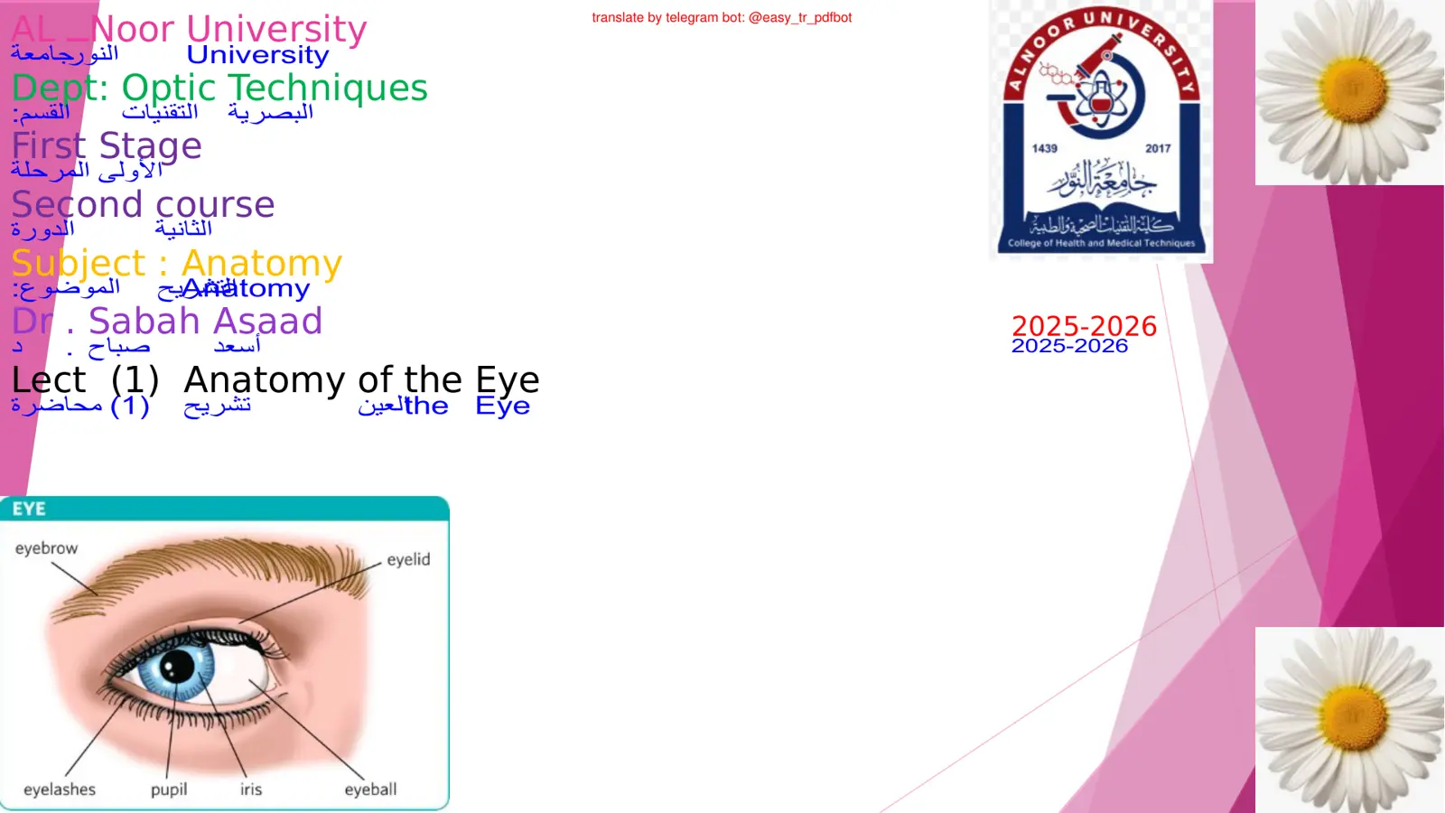 غلاف تقرير Lect (1) Anatomy of the Eye