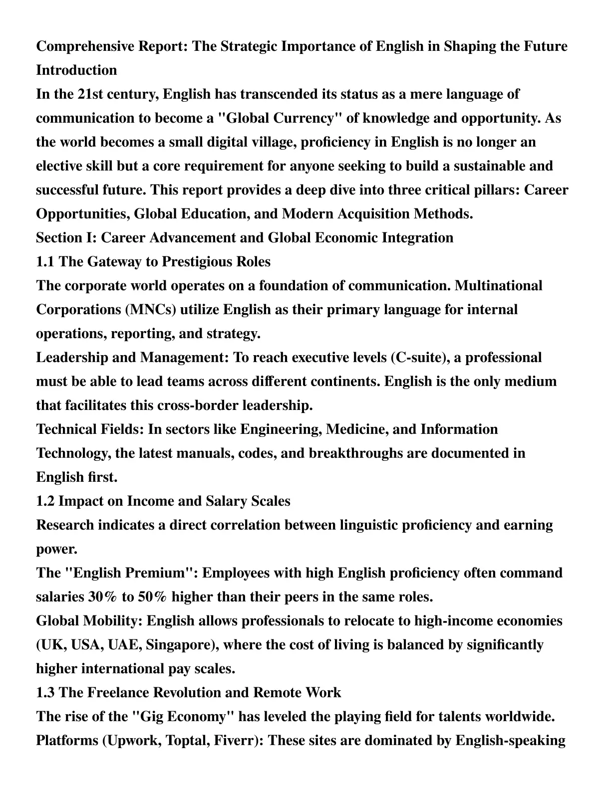 غلاف تقرير Comprehensive Report: The Strategic Importance of English in Shaping the Future