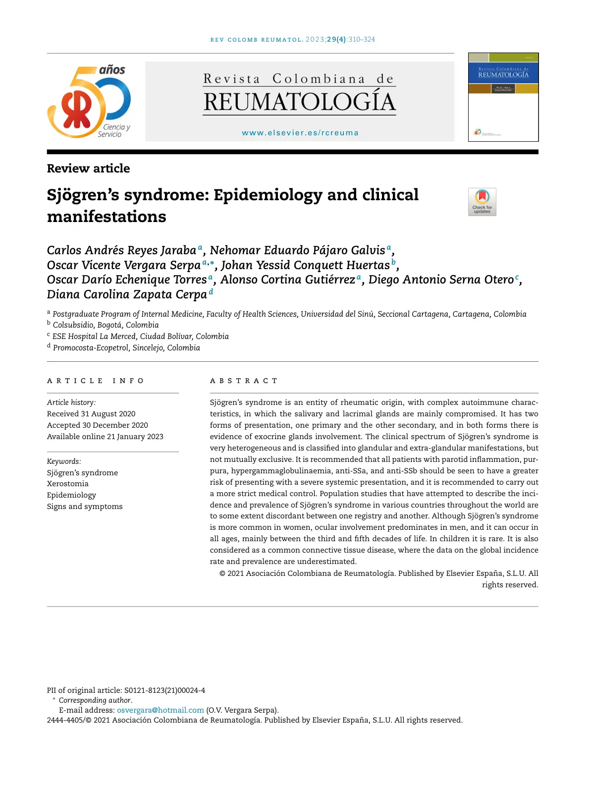 غلاف تقرير Sjögren's syndrome: Epidemiology and clinical manifestations