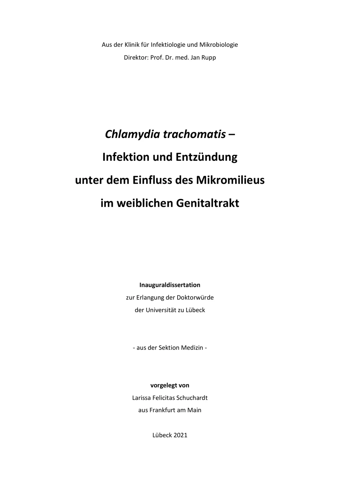 غلاف تقرير Chlamydia trachomatis - Infektion und Entzündung unter dem Einfluss des Mikromilieus im weiblichen Genitaltrakt