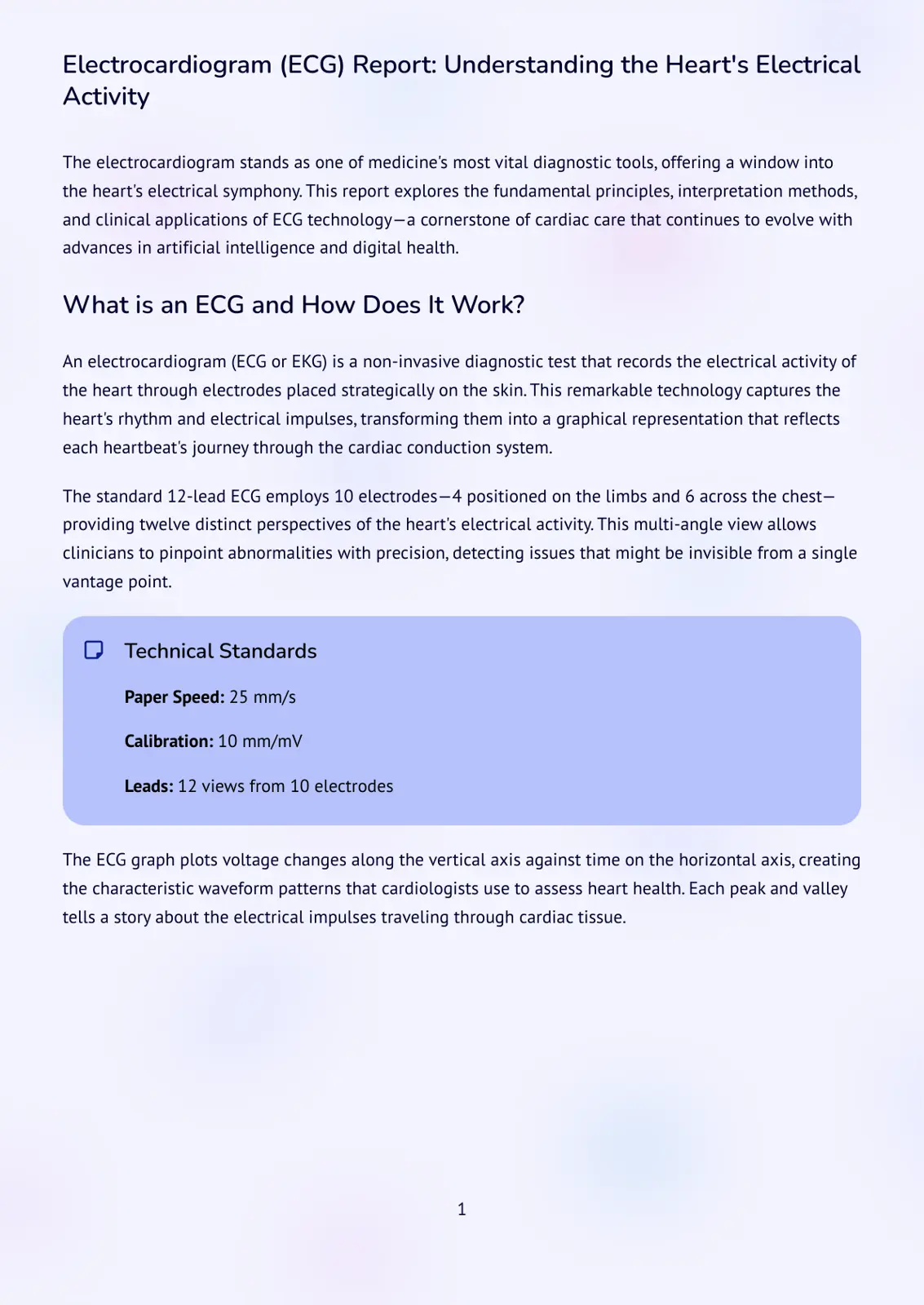 غلاف تقرير Electrocardiogram (ECG) Report: Understanding the Heart's Electrical Activity
