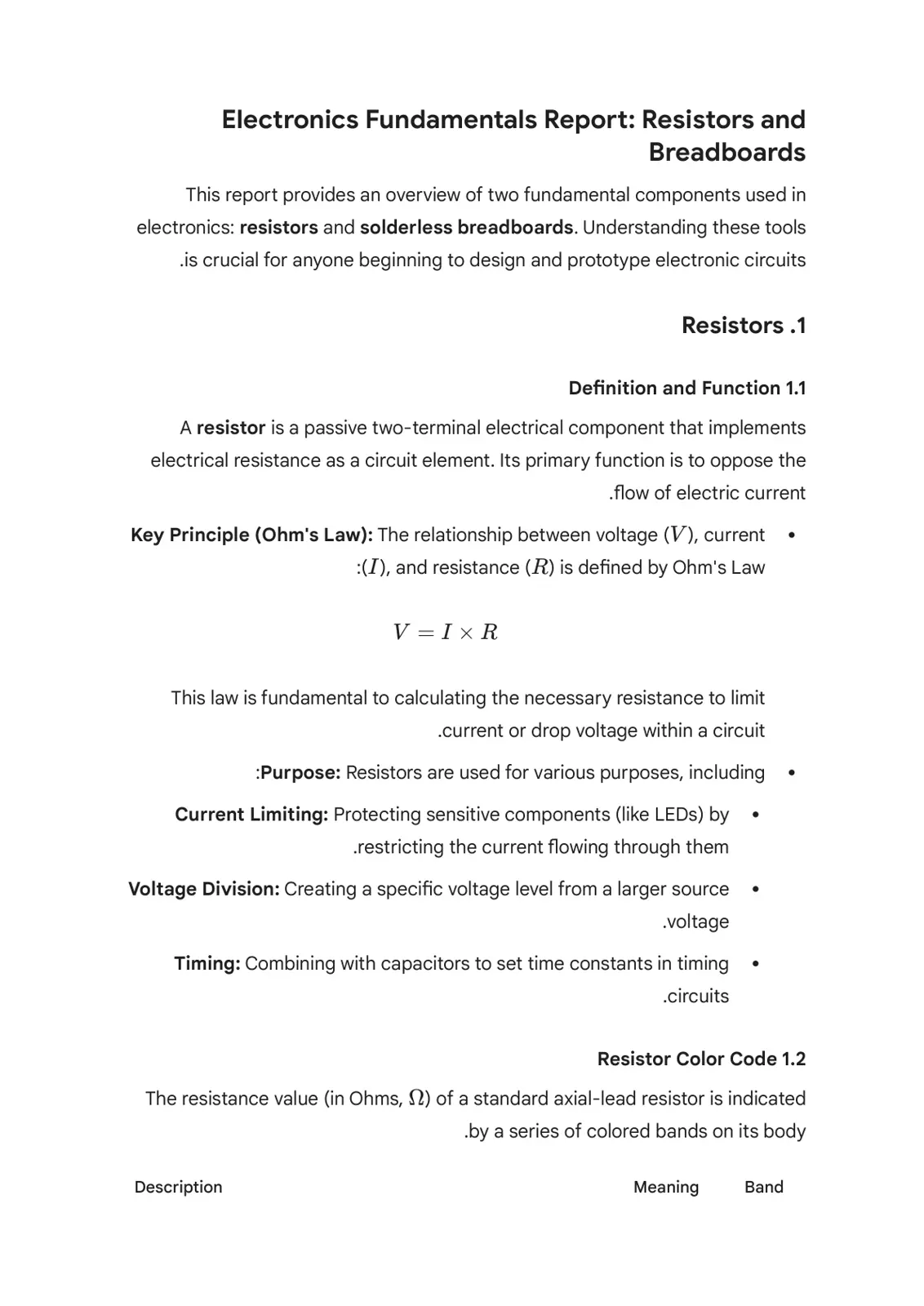 غلاف تقرير Electronics Fundamentals Report: Resistors and Breadboards