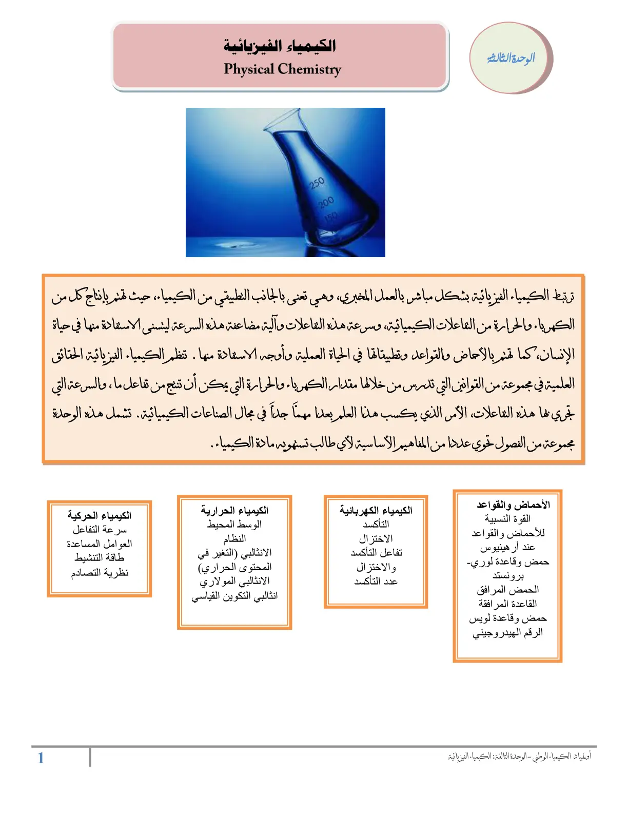 غلاف تقرير الكيمياء الفيزيائية الوحدة الثالثة