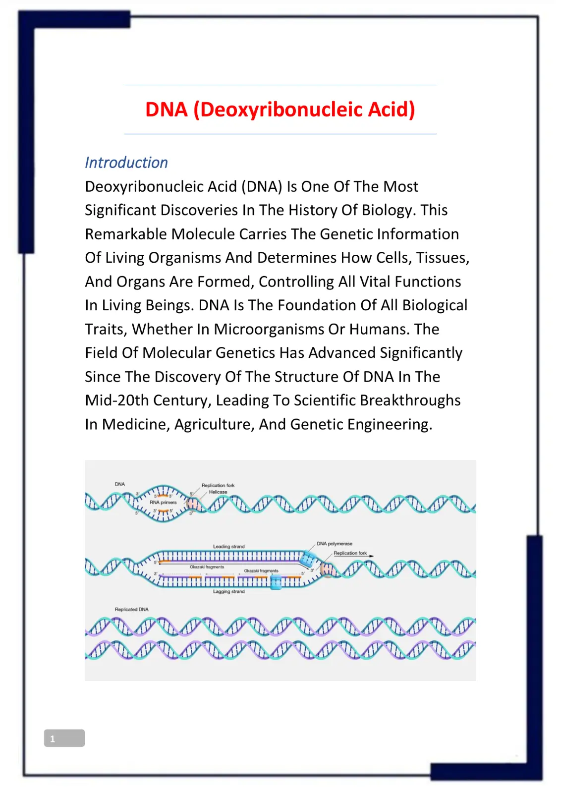غلاف تقرير DNA (Deoxyribonucleic Acid)