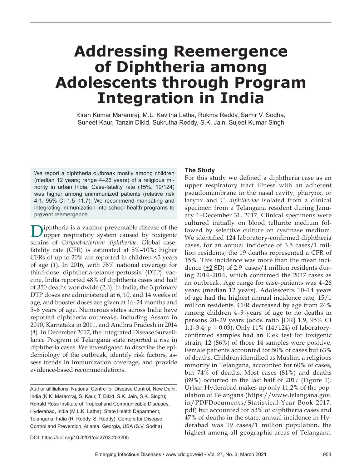 غلاف تقرير Addressing Reemergence of Diphtheria among Adolescents through Program Integration in India