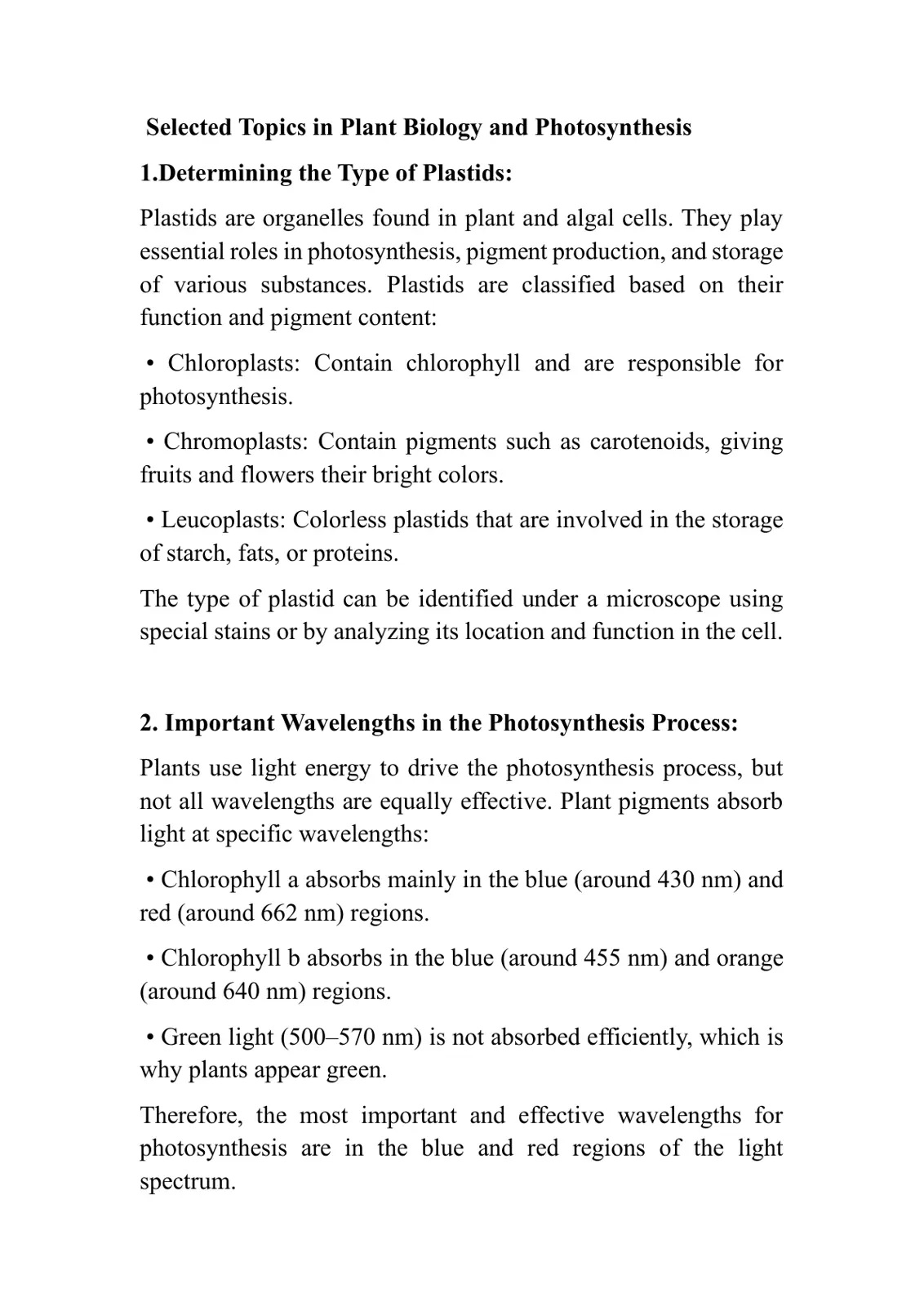 غلاف تقرير Selected Topics in Plant Biology and Photosynthesis